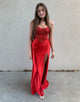 Glitter Red Spaghetti Straps Appliques Mermaid Long Prom Dress