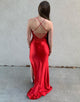 Glitter Red Spaghetti Straps Appliques Mermaid Long Prom Dress