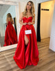 Chic Red Sweetheart Satin A-Line Long Prom Dress with Slit