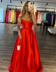 Chic Red Sweetheart Satin A-Line Long Prom Dress with Slit