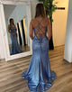 Spaghetti Straps Sequins Mermaid Prom Dress with Criss Cross Back