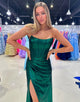 Dark Green Strapless Mermaid Ruched Long Prom Dress with Slit