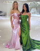 Dark Green Strapless Mermaid Ruched Long Prom Dress with Slit