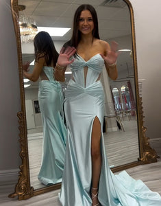 Light Green Sweetheart Mermaid Long Prom Dress with Slit