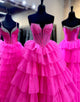 Fuchsia Sweetheart A-Line Tulle Tiered Long Prom Dress