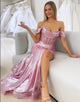 Pink Off the Shoulder Mermaid Long Prom Dress with Beading