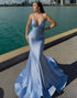 Mermaid Sequin Spaghetti Straps Blue Prom Dress