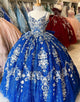 Royal Blue Spaghetti Applique Ball Gown Quinceanera Dress with Bow