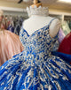 Royal Blue Spaghetti Applique Ball Gown Quinceanera Dress with Bow