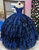 Sparkly Royal Blue Off the Shoulder Sequins Princess Quinceanera Dress with Appliques