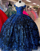 Sparkly Royal Blue Off the Shoulder Sequins Princess Quinceanera Dress with Appliques