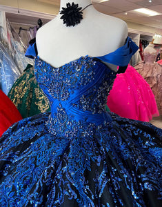 Sparkly Royal Blue Off the Shoulder Sequins Princess Quinceanera Dress with Appliques