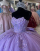 Sparkly Lilac Sweetheart Applique Ball Gown Tulle Quinceanera Dress with Bow