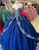 Sparkly Navy Off the Shoulder Applique Princess Tulle Quinceanera Dress