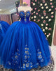 Sparkly Royal Blue Strapless Sequins Princess Quinceanera Dress with Applique