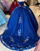 Sparkly Royal Blue Strapless Sequins Princess Quinceanera Dress with Applique