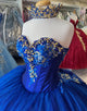 Sparkly Royal Blue Strapless Sequins Princess Quinceanera Dress with Applique