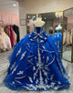 Royal Blue Spaghetti Straps Applique Tulle Princess Quinceanera Dress