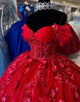 Sparkly Red Off the Shoulder Applique Ball Gown Tulle Quinceanera Dress