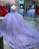 Lilac Off the Shoulder Applique Ball Gown Tulle Quinceanera Dress