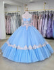 Blue Applique Off the Shoulder Ball Gown Tulle Quinceanera Dress