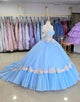 Blue Applique Off the Shoulder Ball Gown Tulle Quinceanera Dress