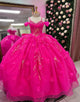 Fuchsia Spaghetti Applique Ball Gown Tulle Quinceanera Dress with Bow