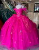 Fuchsia Spaghetti Applique Ball Gown Tulle Quinceanera Dress with Bow