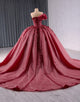 Sparkly Burgundy One Shoulder Applique Beaded Ball Gown Quinceanera Dress