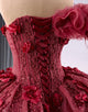 Sparkly Burgundy One Shoulder Applique Beaded Ball Gown Quinceanera Dress