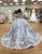 Silver Off the Shoulder Satin Applique Sequins Princess Quinceanera Dress