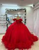 Red 3D Flower Off the Shoulder Princess Tulle Quinceanera Dress with Bow