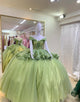 Sage Off the Shoulder Applique Princess Tulle Quinceanera Dress