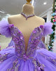 Purple Off the Shoulder Applique Princess Tulle Quinceanera Dress with Bow