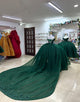 Dark Green Off the Shoulder Applique Princess Tulle Quinceanera Dress