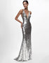 Sparkly Silver V-neck Sequined Mermaid Formal Dress