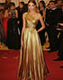 Golden Metallic Satin One Shoulder A-Line Formal Dress