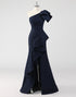 Navy Mermaid One Shoulder Ruffled Long Formal Dress with Slit