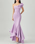 Lilac Sloping Shoulder Mermaid Ruffles Formal Dress