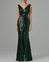 Dark Green Mermaid V-Neck Sequins Pleated Formal Dress