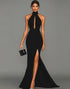 Black Mermaid Halter Satin Formal Dress