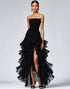 Black Strapless Tulle Tiered Ruffled Formal Dress