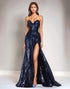 Sparkly Sequins Mermaid Navy Strapless Tight Formal Dress with Slit