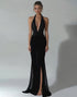 Black Halter Mermaid Formal Dress with Slit