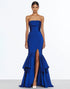 Mermaid Strapless Royal Blue Satin Long Formal Dress with Slit
