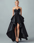 Sparkly Black High-Low A-Line Strapless 3D Flowers Ruffle Satin Formal Dress
