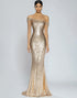 Sparkly Champagne Mermaid Off the Shoulder Sequins Long Formal Dress