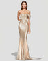 Sparkly Mermaid Champagne Off Shoulder Pleated Formal Dress with Sequins
