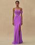 Off Shoulder Purple Mermaid Long Formal Dress with Slit