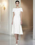 Fitted White Short Sleeves Straight Pencil Midi Formal Dress